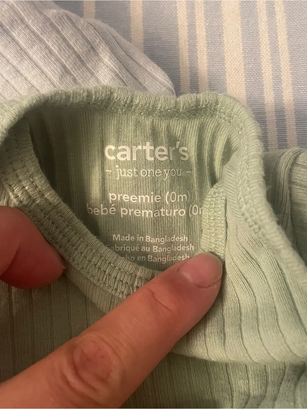 Carter's Ribbed One-Piece Bodysuits in Sage Green & Light Gray